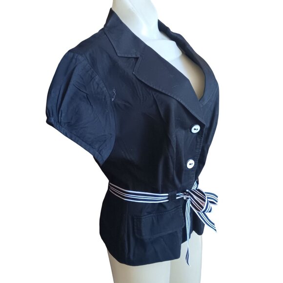 sz 14 Vintage Robbie Bee Black Blazer Blouse Top Tie Belt Pockets 1990's - Picture 2 of 5